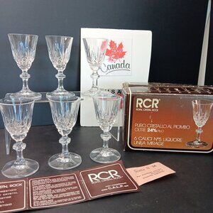 6x Royal Crystal Rock Liquor Glasses With Box Excellent Condition 1 3/4 Oz ITALY